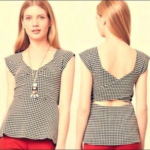 Anthropologie Retro Gingham  Peplum Cross Back Top